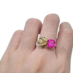 #TheSALE | Golden Floral Pink Ruby Gemstones Diamond Ring 18kt