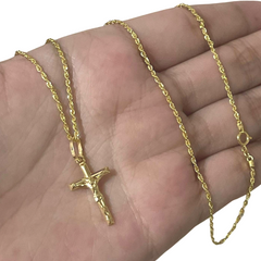 GLD | 18K Cross Necklace in Rope Chain 18”