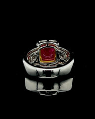 #LVNA2024 |  Red Natural Burmese Ruby Cabochon Gemstones Diamond Ring 18kt