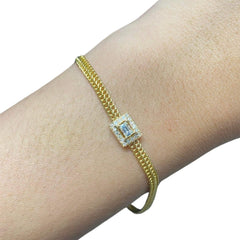 #LVNA2024 | 0.20ct Emerald Solitaire Halo Paved Unisex Diamond Bracelet 18kt