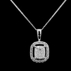 #LVNA2024 | 1.00ct M VS2 Radiant Cut Center Halo Paved  Diamond Pendant Necklace GIA Certified 18kt