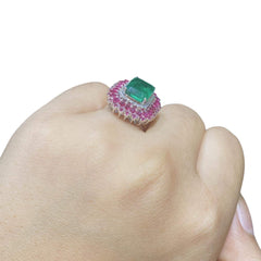 Green Colombian Emerald & Burmese Rubies Cocktail Diamond Ring 18kt | Editor’s Pick