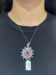 #LVNA2024 | Natural Red Ruby Gemstones & Diamond Brooch Pendant Necklace 18kt