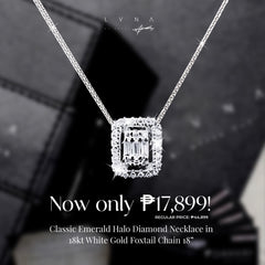 #LVNA2024 | Classic Emerald Halo Diamond Necklace 18kt White Gold Foxtail Chain 18”