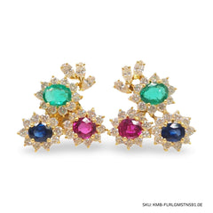 #TheSALE | Golden Oval Cluster Gemstone Diamond Earrings 18kt