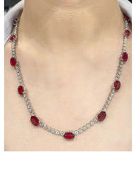 #LVNA2024 | 3.00ct Each Natural Ruby Gemstones Station Eternity Diamond Necklace 18kt