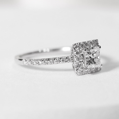 DANNIELLE | 0.70cts G VS2 Princess Cut Halo Paved Diamond Engagement Ring 14kt