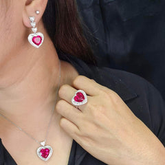 #TheSALE | Heart Baguette Diamond Ruby Nano Gemstone Jewelry Set 14kt