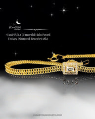 #LVNA2024 | 0.20ct Emerald Solitaire Halo Paved Unisex Diamond Bracelet 18kt