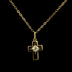 0.20ct Golden Round Center Dainty Cross Diamond Necklace 18kt