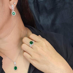 #TheSALE | Oval Emerald Gemstone Diamond Jewelry Set 14kt