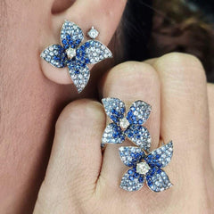 #TheSALE | Floral Blue Sapphire Diamond Jewelry Set 14kt