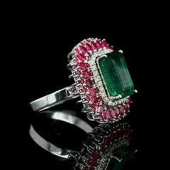 Editor's Pick | Green Colombian Emerald & Burmese Rubies Cocktail Diamond Ring 18kt