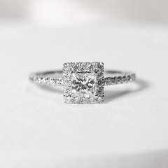 DANNIELLE | 0.80cts G VS2 Princess Cut Halo Paved Diamond Engagement Ring 14kt