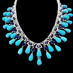 “The Lara Necklace” LVNA Signatures | A Torquise & Natural Blue Sapphire Diamond Necklace 18kt White Gold | Editor’s Pick