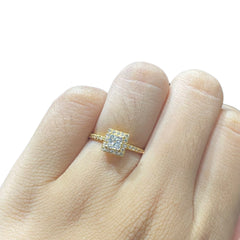 0.80cts D SI1 Princess Cut Halo Paved Diamond Engagement Ring 14kt GIA Certified