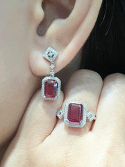 CLEARANCE BEST | Halo Emerald Ruby Gemstones Dangling Diamond Jewelry Set 14kt