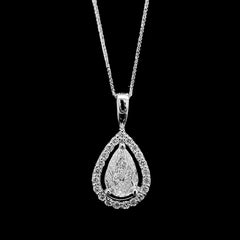 #LVNA2024 | 1.00ct L VS2 Pear Cut Center Halo Paved  Diamond Pendant Necklace GIA Certified 18kt
