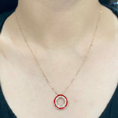 #LVNA2024 | Rose Classic Round Red Halo Paved Diamond Necklace 18kt