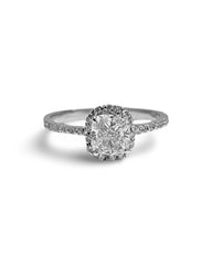 1.00ct L SI1 Cushion Cut Halo Paved Diamond Engagement Ring 14kt GIA Certified