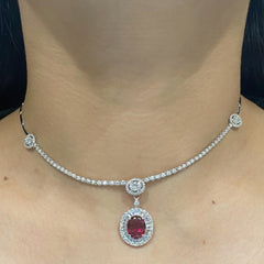 #LoveLVNA| Red Ruby Gemstones Pendant Diamond Necklace 14kt