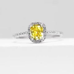 1.42cts Rare Fancy Vivid Yellow VS2 Cushion Diamond Engagement Ring 14kt