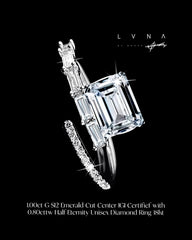 LVNA Signatures 1.00ct G SI2 Emerald Cut Center IGI Certified with 0.80cttw Half Eternity Unisex Diamond Ring 18kt | #LVNA2024