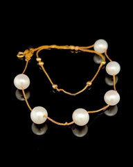 Golden Double String Pearl Station Bracelet 18kt