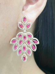 Pheonix Tail Red Ruby Gemstones Cluster Diamond Earrings 18kt | Editor’s Pick