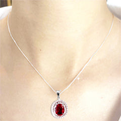 Oval Recrystallized Natural Ruby Gemstone Diamond Necklace Pendant 14kt | CLEARANCE BEST