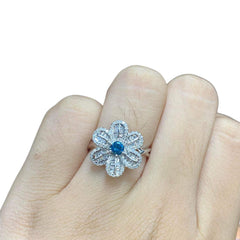 #LVNA2024 |  Blue Colored Diamond Center Floral Baguette Diamond Ring 14kt