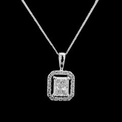 #LVNA2024 | 1.01ct M VS2 Radiant Cut Center Halo Paved  Diamond Pendant Necklace GIA Certified 18kt
