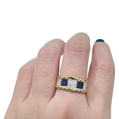 #TheSALE | Golden Blue Sapphire Statement Diamond Ring 14kt