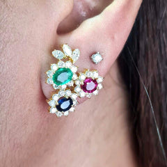 #TheSALE | Golden Oval Cluster Gemstone Diamond Earrings 18kt