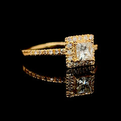 0.42ct E VS2 Princess Cut Halo Paved Diamond Engagement Ring 14kt