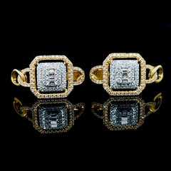 Golden Chain Cushion Hoop Diamond Earrings 14kt