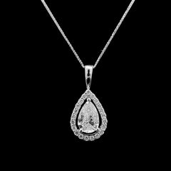 #LVNA2024 | 1.00ct M VS1 Pear Cut Center Halo Paved  Diamond Pendant Necklace GIA Certified 18kt