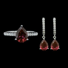 CLEARANCE BEST | Teardrop Ruby Gemstones Dangling Diamond Jewelry Set 14kt
