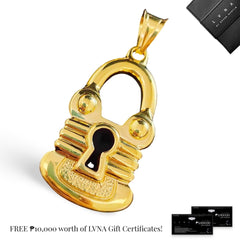 Large Lock Keyhole Fine Gold Pendant 18kt