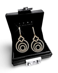 #LVNA2024 | Golden Round Halo Paved Dangling Diamond Earrings 18kt