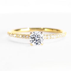 AMALIA | 0.70cts Round Solitaire Paved Diamond Engagement Ring 14kt
