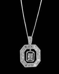 #LVNA2024 | Large Dangling Emerald Baguette Halo Medallion Pendant Diamond Necklace 18kt