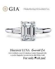 LUNA | 0.70cts D Colorless Emerald Baguette Paved Diamond Engagement Ring 18kt GIA CERTIFIED