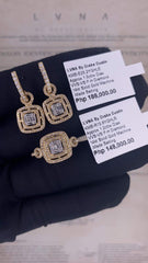 CLEARANCE BEST | Golden Halo Square Dangling Diamond Jewelry Set 14kt