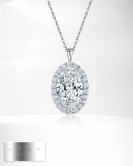 1.28cts M VS2 Oval Brilliant Halo Paved Solitaire Pendant Diamond Necklace | GIA Certified #LVNA2024