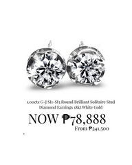 1.00cts GJ SI1-SI3 Round Brilliant Solitaire Stud Diamond Earrings 18kt White Gold | #LoveLVNA