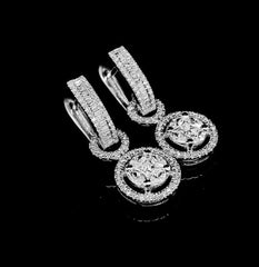 CLEARANCE BEST | Round Invisible Setting Dangling Diamond Earrings 14kt