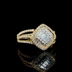 #BuyNow | Golden Cushion Baguette Diamond Ring 14kt