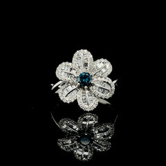 #LVNA2024 |  Blue Colored Diamond Center Floral Baguette Diamond Ring 14kt