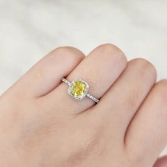 1.42cts Rare Fancy Vivid Yellow VS2 Cushion Diamond Engagement Ring 14kt